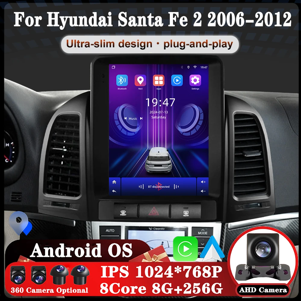 Car Android 16 Auto Wireles Carplay For Hyundai Santa Fe 2 2006-2012 Radio Stereo Multimedia Video Player GPS Navigation BT DSP