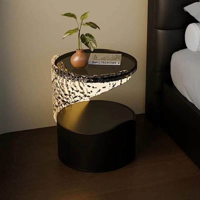 Suspended smart bedside table acrylic with lamp integrated light luxury high sense household bedroom storage small bedside table