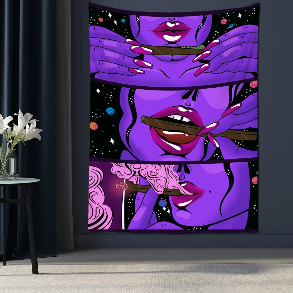 Hippi Duvar Büyük Goblen Duvar Asılı Psychedelic Duman Serin Kız Sanat Mistik Kawaii Odası Dekor Mandala Yoga piknik örtüsü Levha