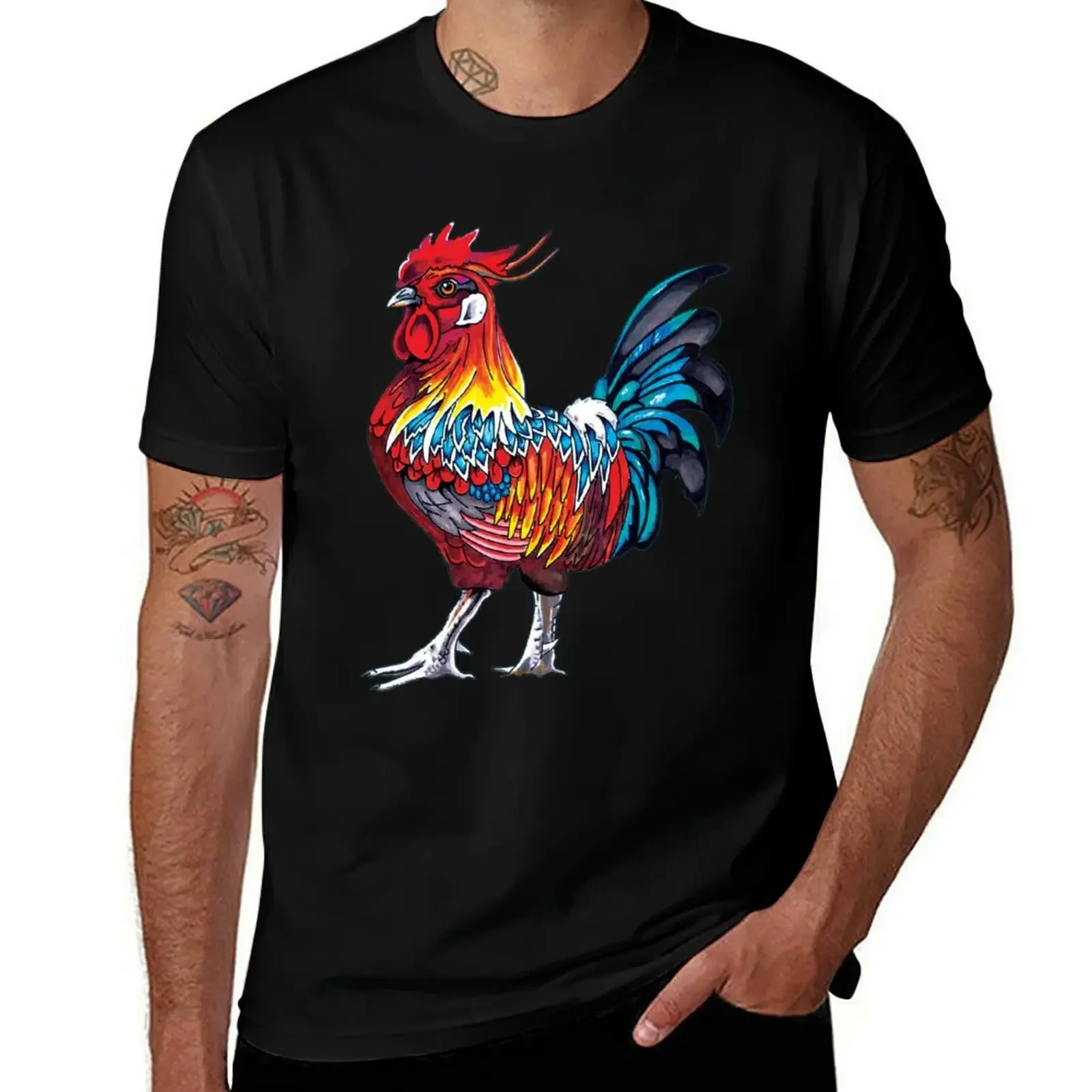 

rooster T-Shirt blue lock plus sizes mens graphic t-shirts big and tall