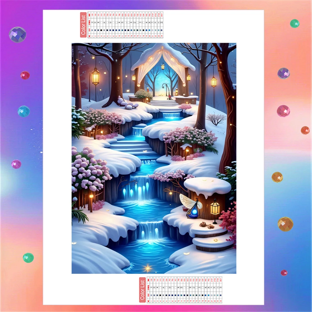 AZQSD Enchanted Winter Wonderland Diamant-Malerei-Set, voller Bohrer, Kunst für Heimdekoration, Basteln, runde Diamant-Stickerei