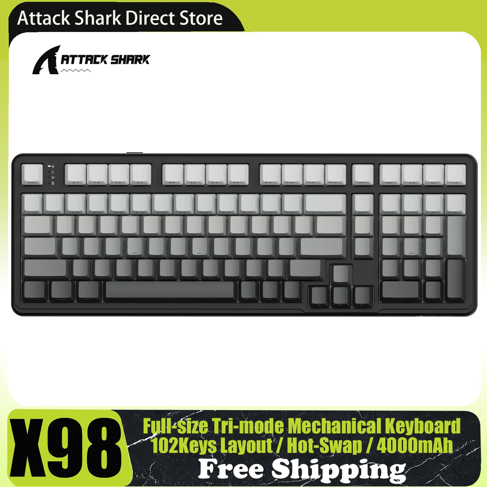 

ATTACK SHARK X98 Full-size Tri-mode Gasket Mechanical Keyboard, 102Keys Layout, 5 Layer Foams, Hot-Swappable, RGB, Linear Switch