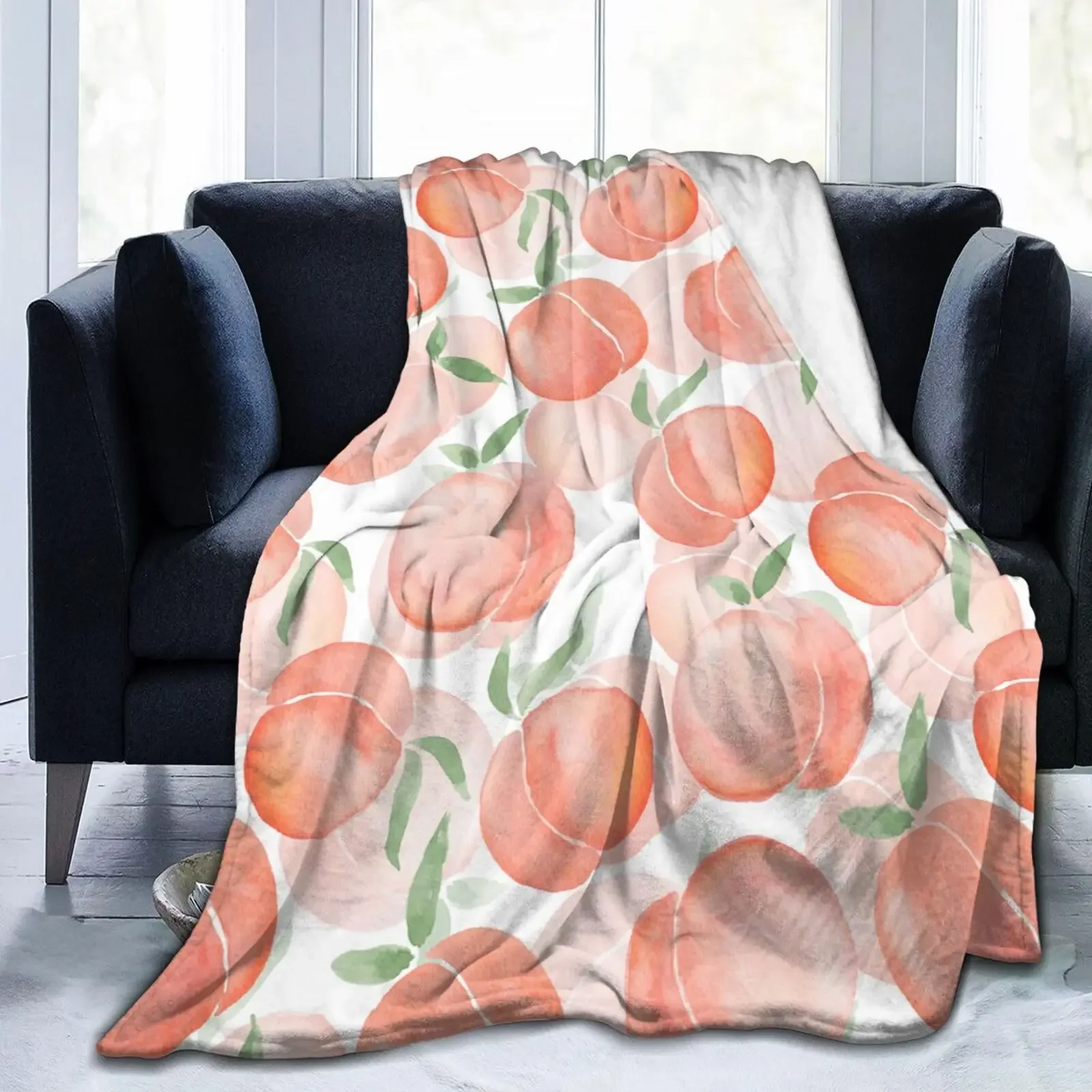 Cartoon Fruit Blanket Soft Flannel Bed Throw Blankets Cozy Lightweight Plush Gifts for Adults Kids Peach Fruit Style Home Decor