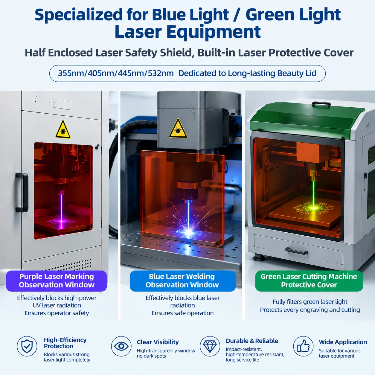 DMK UV/Green/Blue Laser Protective Plate 200-540nm OD4 Level CE Certified 9000-11000nm CO2 Safety Filter Panel Custom Sizing