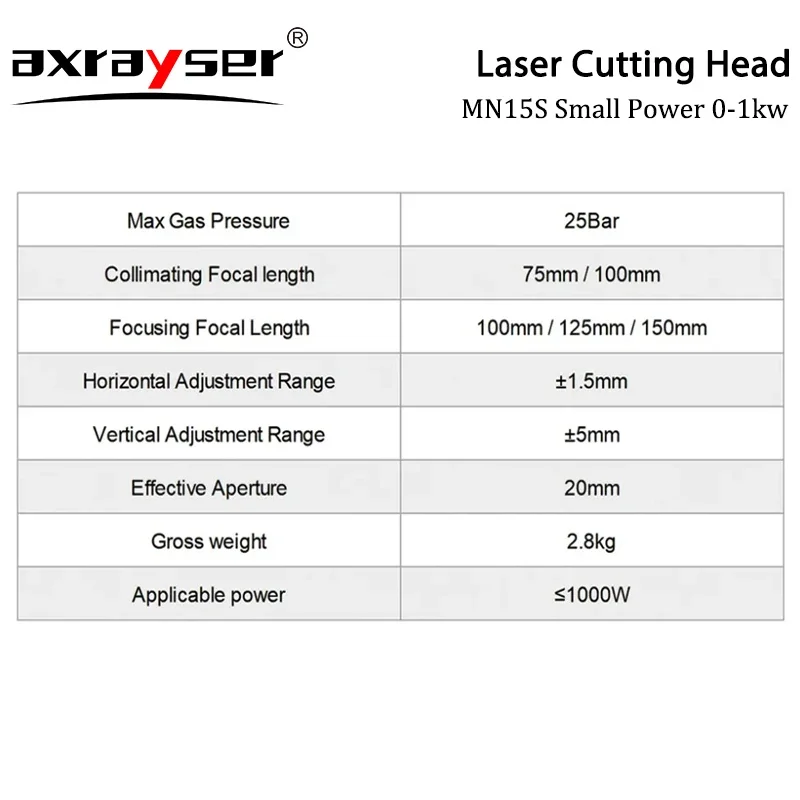 WSX MNI15 Fiber Laser Cutting Head 0-1KW Small Power Two-point F100 F125 F150 for Metal Cutting Small Format