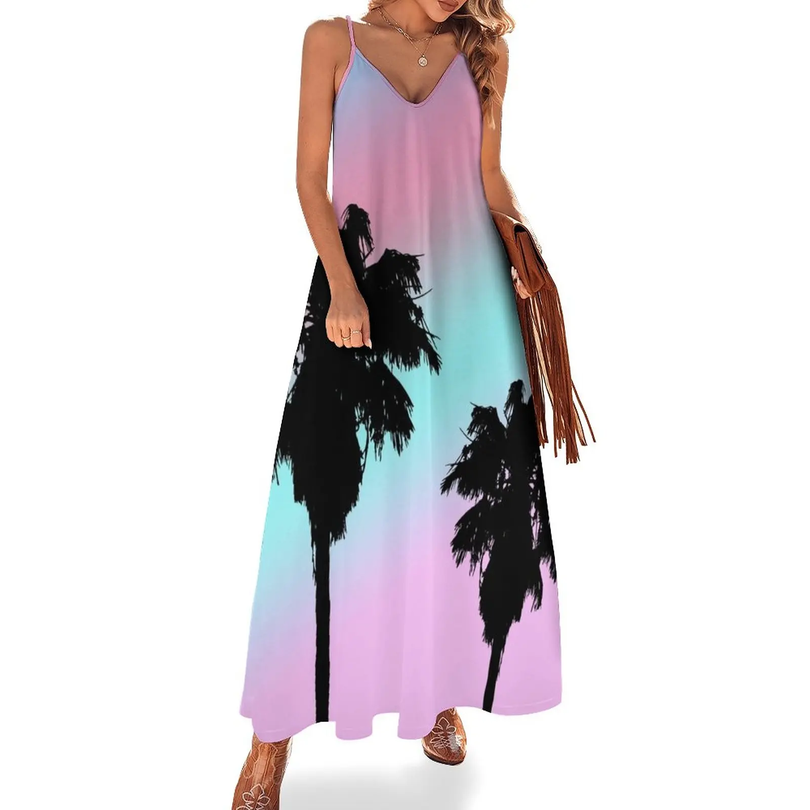 

Pastel Sunset Palm Trees Sleeveless Dress women clothes dresses for womens 2024 Woman's evening dress