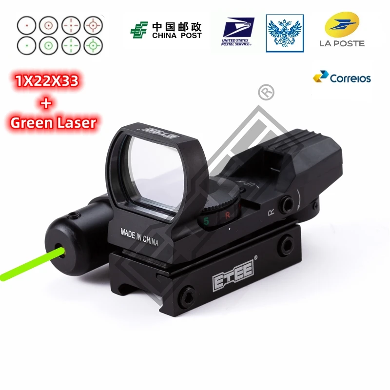 ETEE Tactical Optics 1X22X33 Refraction Red Dot Holographic Multiple Aiming Points Red Laser Green Laser 2-In-1 Combined Sight