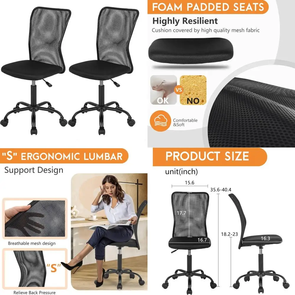 

Ergonomic Mid-Back Mesh Office Chair with Adjustable Back Support and Swivel Feature for Comfortable Computer Use