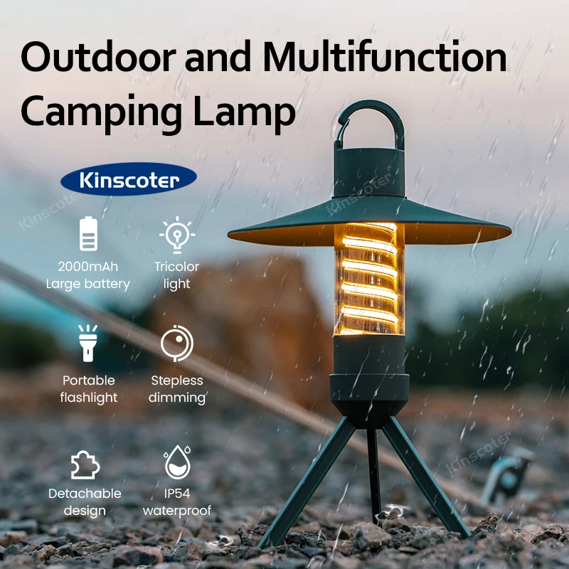 KINSCOTER LED Camping Light IP54 Waterproof Rechargeable Tent Lamp  Portable Multifunctional Lanterns Outdoor Emergency Lights