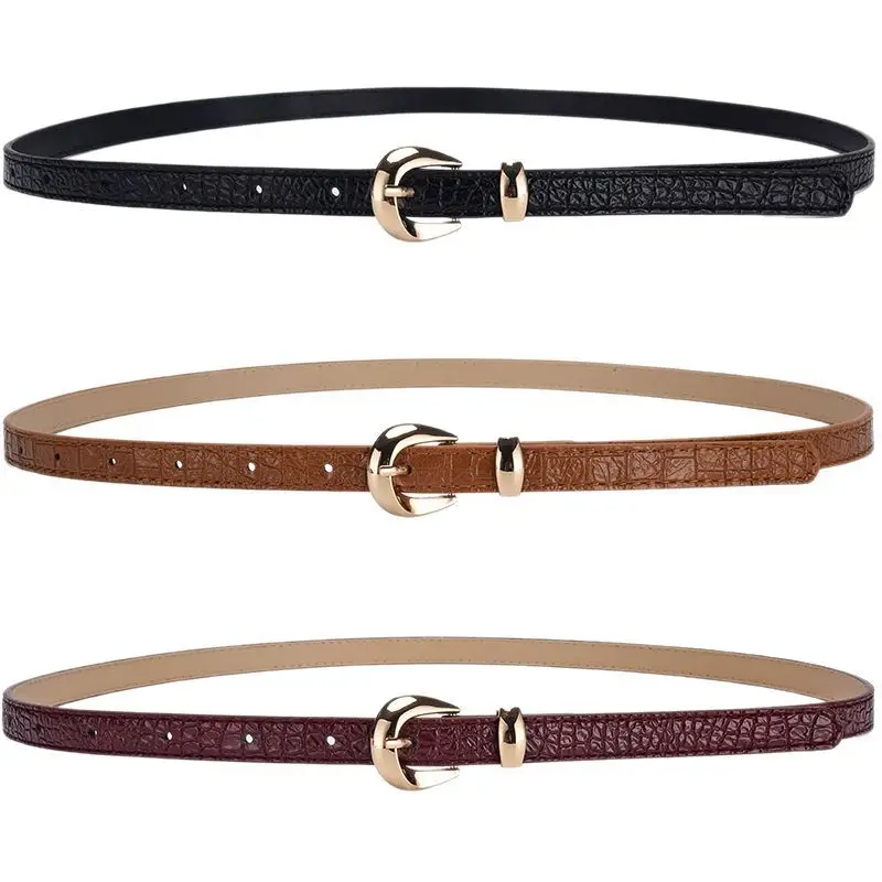 Blue Pu Leather Thin Belt Women's Fashionable Casual Jeans Dress Accessories Belt Simple Design Gold Pin Buckle Waistband