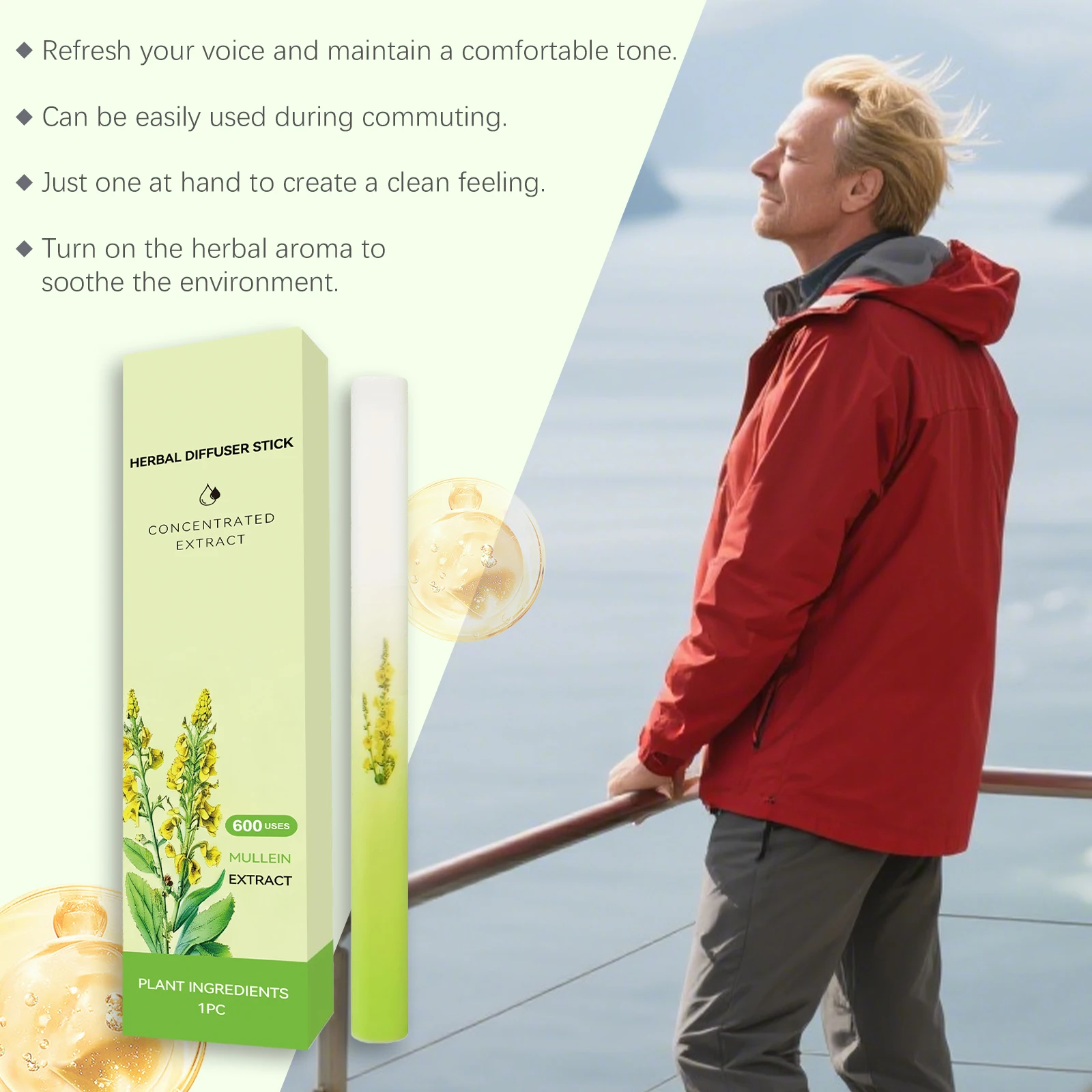 Mullein Herbal Diffuser Pen Breath Lung Natural Stick Improve Breathing Fresh Soothing Diffuser Cleanses the Nasal Cavity Lung view 6