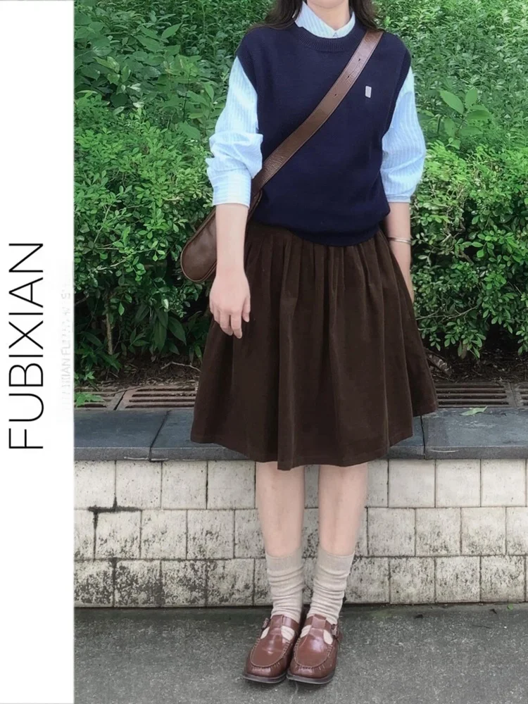

Ретро-юбка из вельвета кофейного цвета, плиссированная, расклешенная, осенне-зимняя, новая, женская, универсальная, А-силуэт, миди