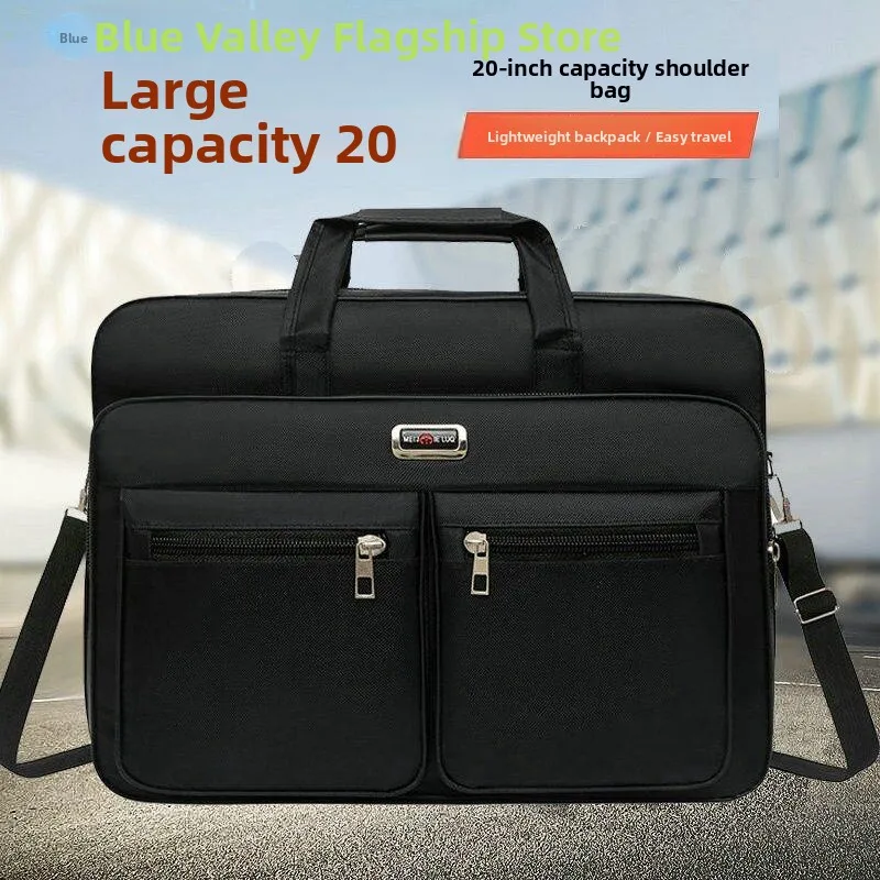 

Men's Large 20 Inch Single Shoulder Oxford Cloth Waterproof Business Handbag Travel Bag Nylon Material Zipper Closure Handbag