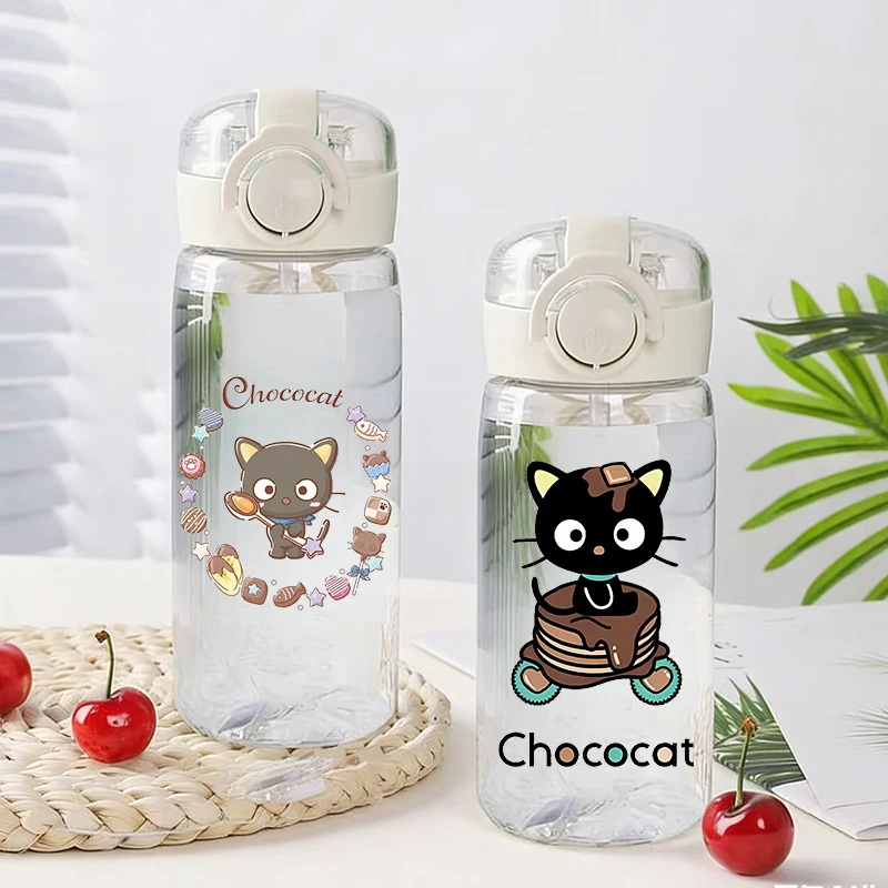

400ML Sanrio Chococat Girl Boy Water Cup Cartoon Straw Cups Children Water Bottles Outdoor Portable Plastic Drinking Bottles New