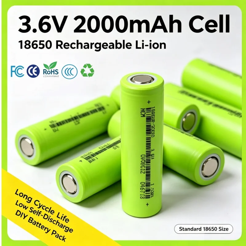 Rechargeable 18650 Lithium‑Ion Cell 3.6V 2000mAh Replacement Power Source For Torches Power Banks Hand Tools Compact Gadgets