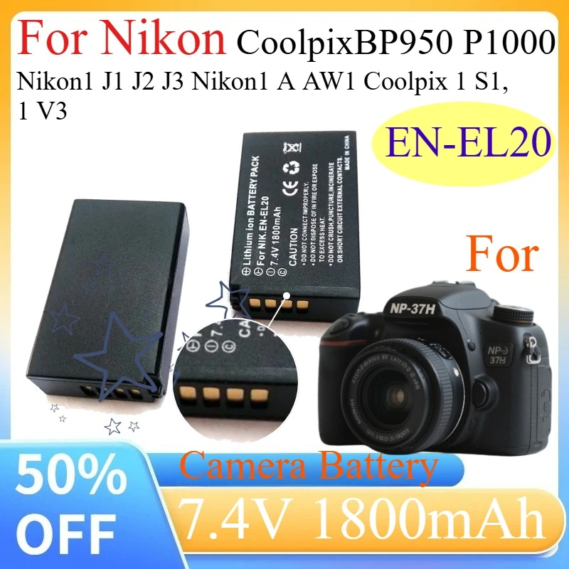 7.4V 1800mAh EN-EL20 EN EL20 Camera Battery for Nikon Coolpix P950 P1000 Nikon1 J1 J2 J3 For Nikon1 A AW1 Coolpix 1 S1, 1 V3