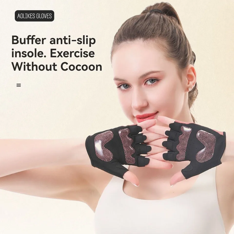 AOLIKES قفازات الدراجة نصف اصبع الصيف تنفس المضادة للانزلاق بطانة حماية من السيليكون للصدمات الجبلية الطريق دراجة قفازات الدراجات قفازات قصيرة