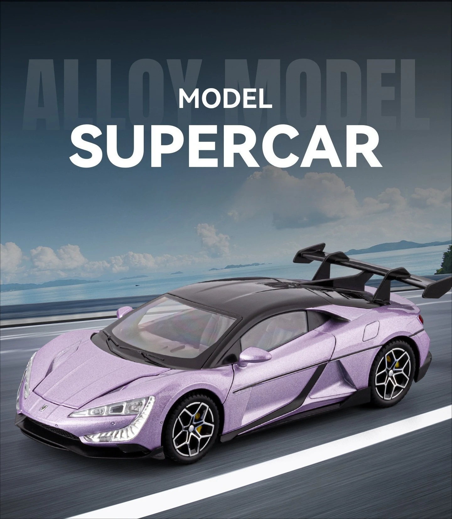 CHEZHI 1:24 U9 Xtreme sports car sound and light pull back children's toy car model ornament Diecast Alloy Car Model