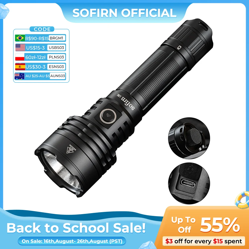 Sofirn c8l 21700 lanterna poderosa tática 3100lm xhp50d hi led tocha edc tipo c recarregável acampamento pesca caça lanterna