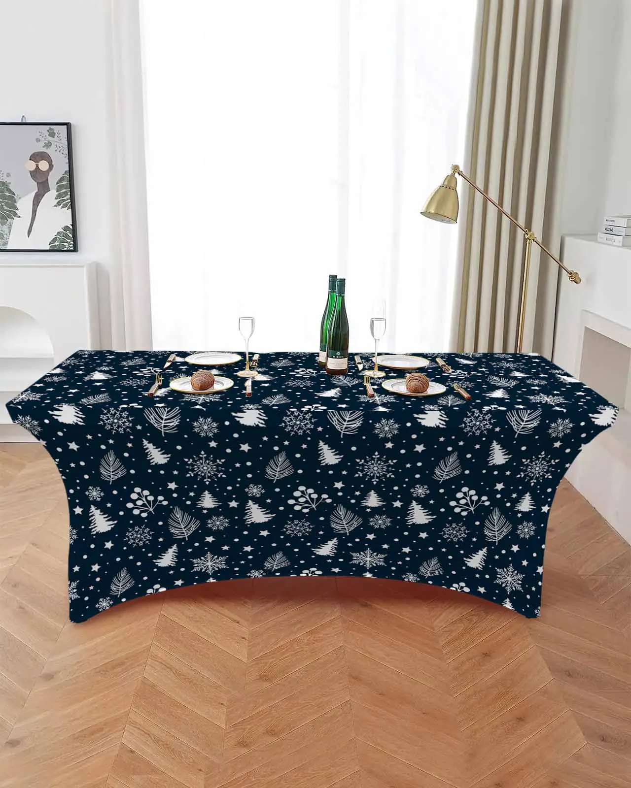 Hand Drawn Pine Needles  Elastic Table Skirt Wedding Birthday Table Decoration Table Skirt Tablecloth for Party