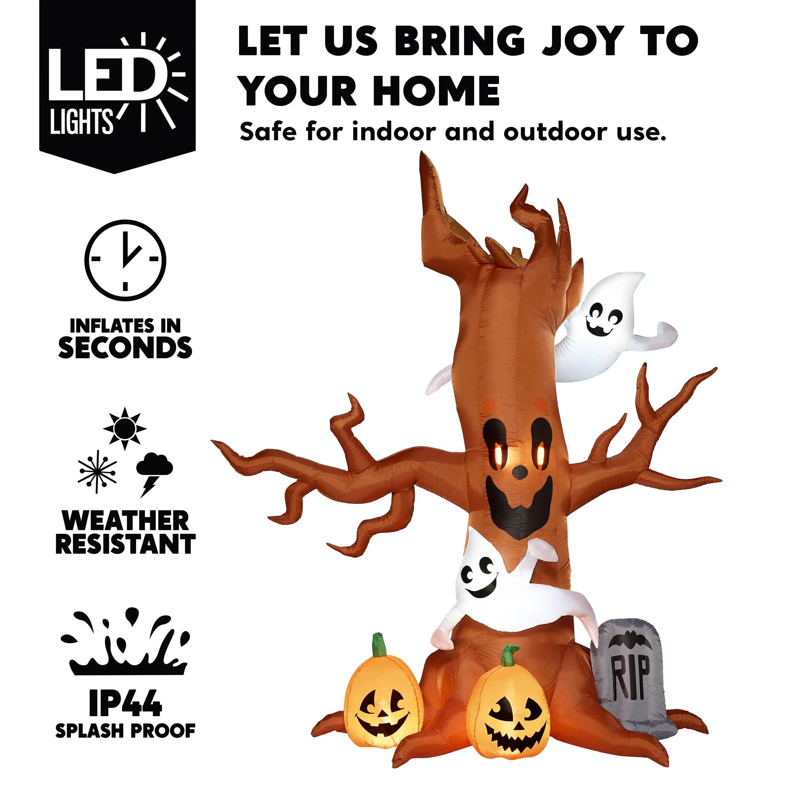Joyfy Albero spaventoso gonfiabile di Halloween da 8 piedi Albero di Halloween con fantasma e LED incorporati Gonfiabili di Halloween da cortile gonfiabili