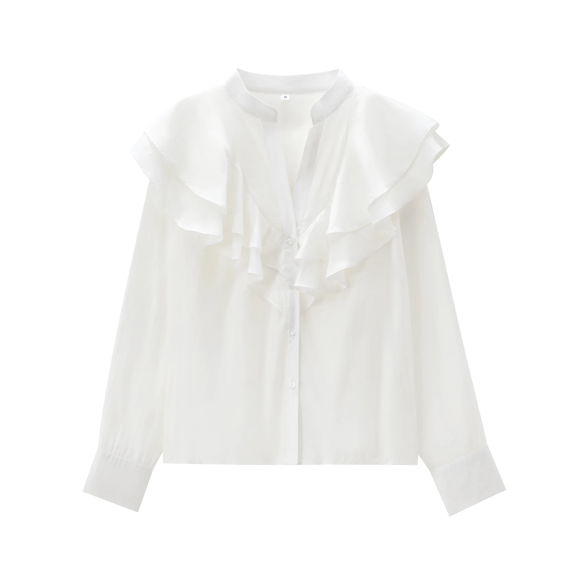 Tangada Women Retro High Quality White Ruffles Blouse Long Sleeve Chic Female Casual Loose Shirt PS060