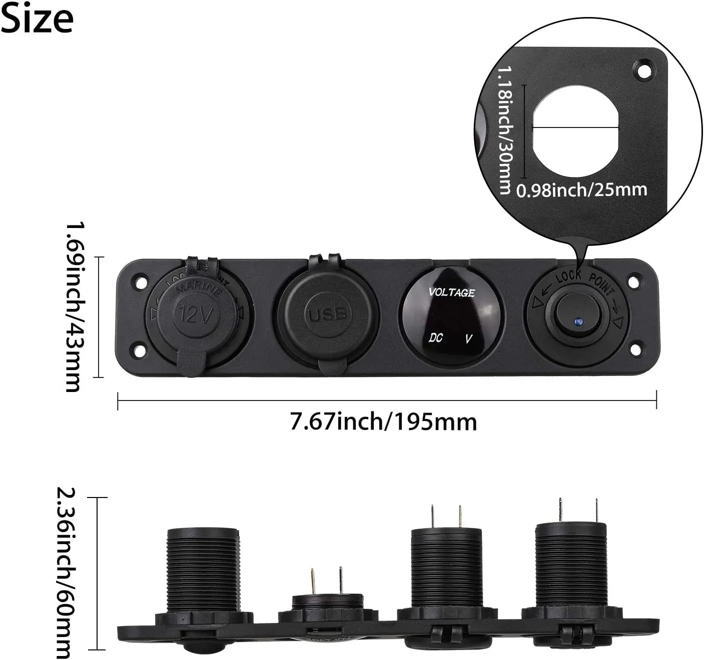 4 in 1 Panel Dual QC 3.0 USB Car Charger Power Outlet Voltmeter Cigarette Lighter Socket Switch for Car Marine Boat RV Truck