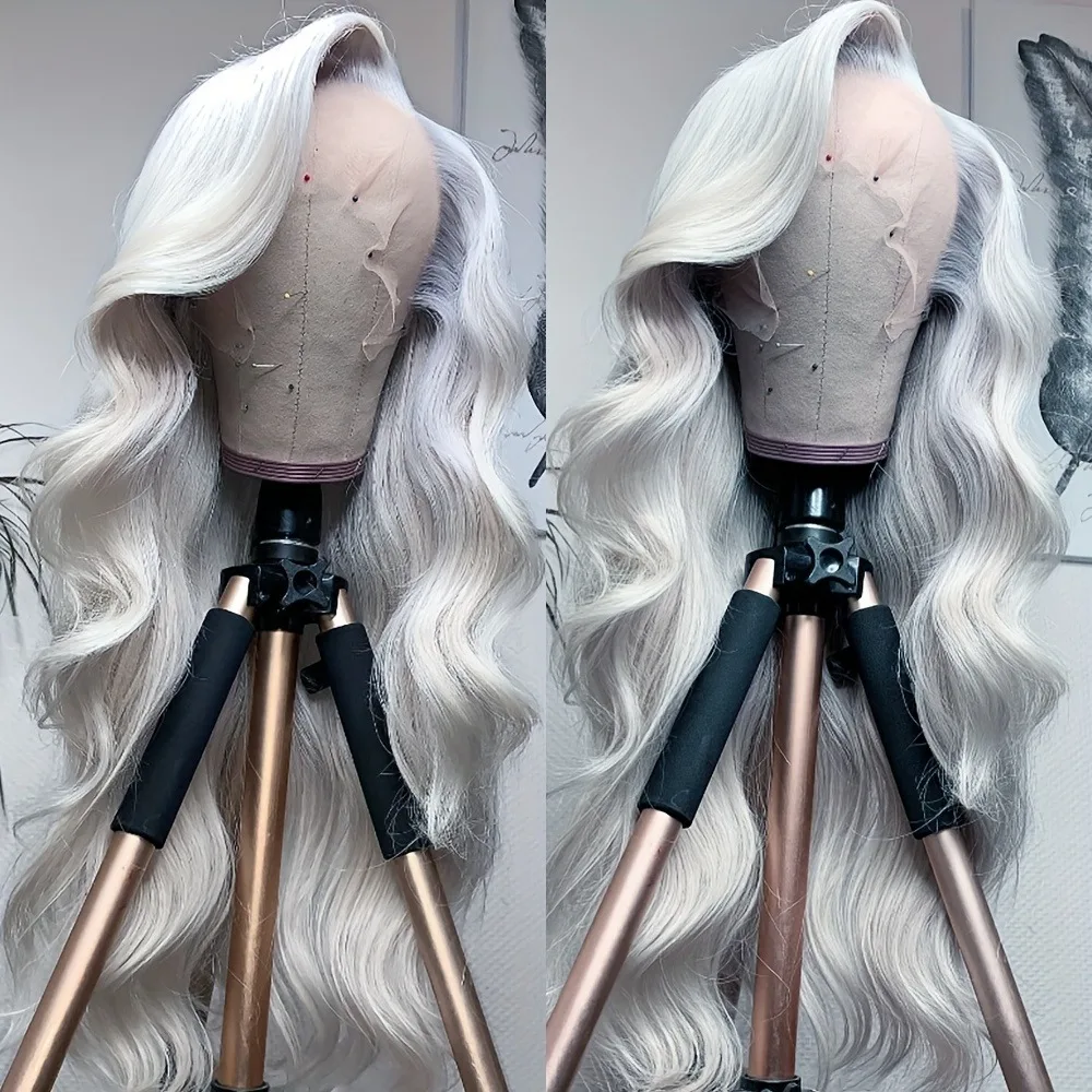 شعر مستعار رمادي فضي الجسم موجة الدانتيل الجبهة الباروكات الاصطناعية 13X4 HD شعر مستعار الدانتيل غلويليس جودة عالية قبل قطعها تأثيري للنساء pelucas