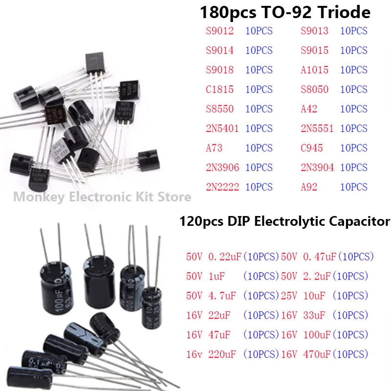 1818pcs electronic components diy kit led pcb capacitor resistor 2n2222 RM063 3296W potentiometers ne555 lm317 Diodes Monolithic