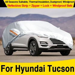Silver Car Cover For Hyundai Tucson 2004-2025 All Weather Suitable SUV Outdoor Sun Rain Snow Windproof Scratch Resistant Cover
