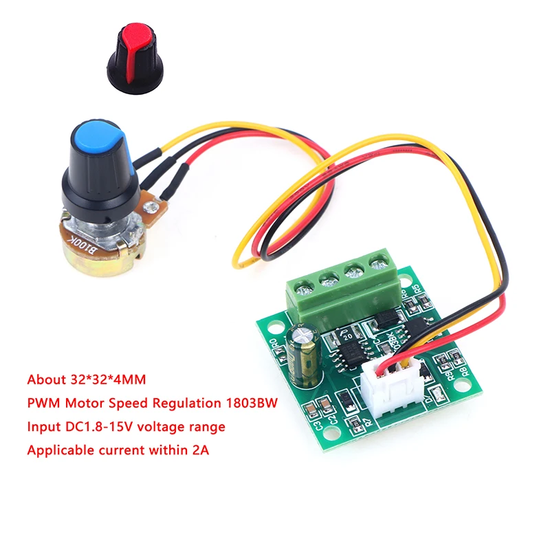 

Adjustable Driver Board DC Motor Speed Controller PWM 1803BK 1.8V 3V 5V 6V 12V 2A Low Voltage Speed Regulator Control Module