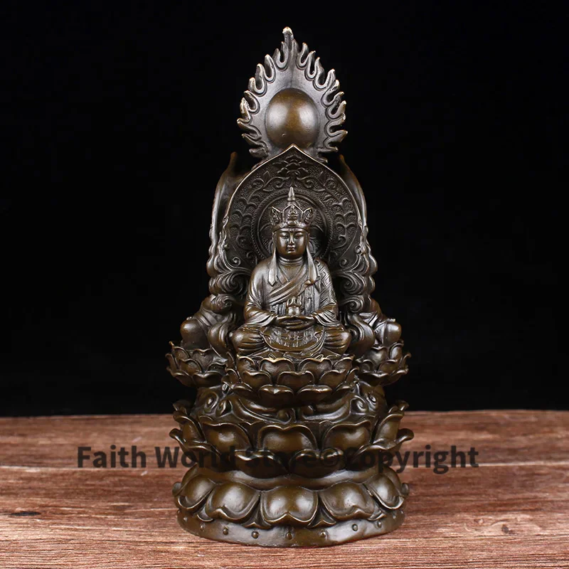 GOOD BUDDHA--HOME bless protect Talisman Buddhism handmade 3 face Buddha Lotus RULAI Guan yin Ksitigarbha bronze statue