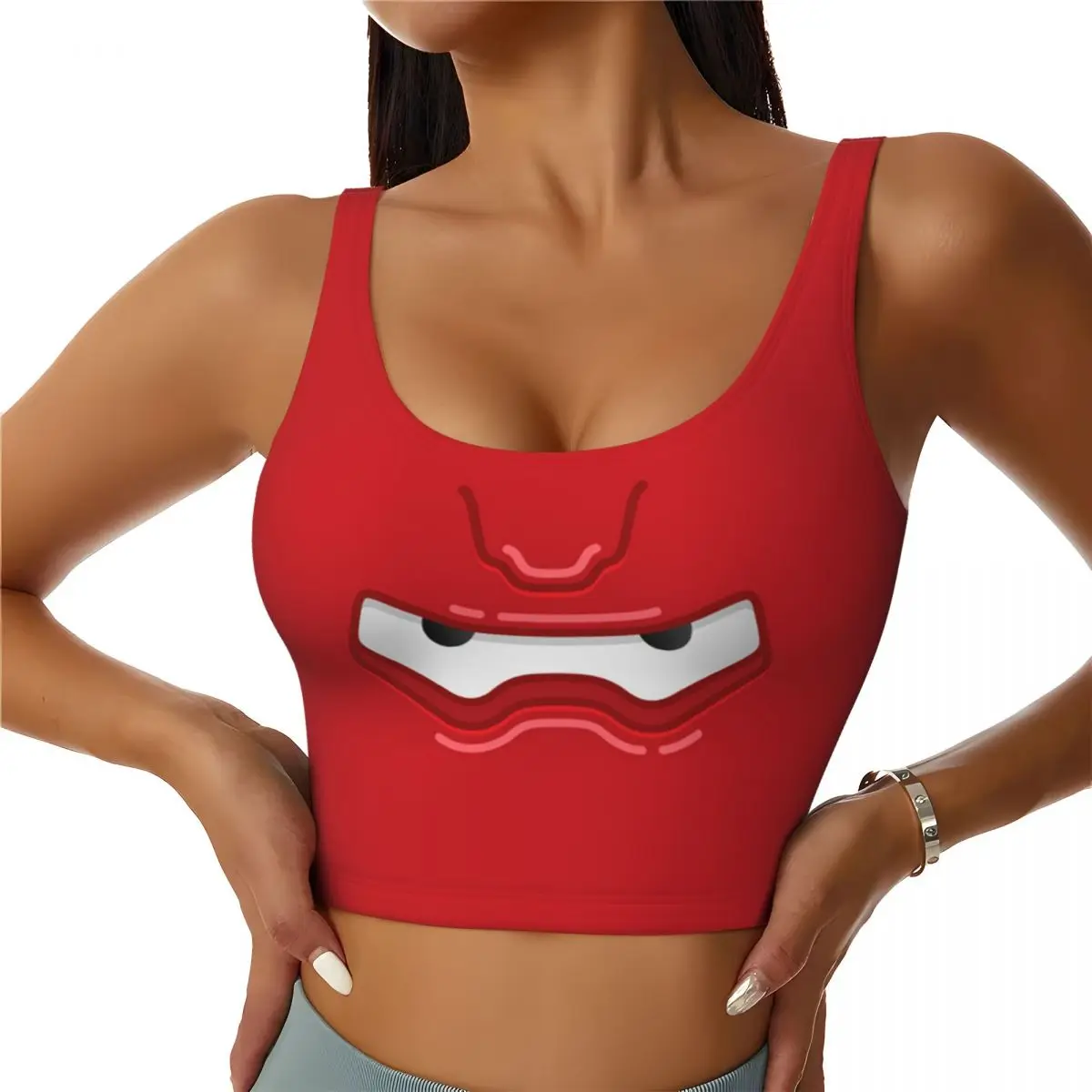 Custom Women's Cartoon Big Hero 6 Baymax Face Sports Bra High Impact Gym Workout Running Crop Tank Tops