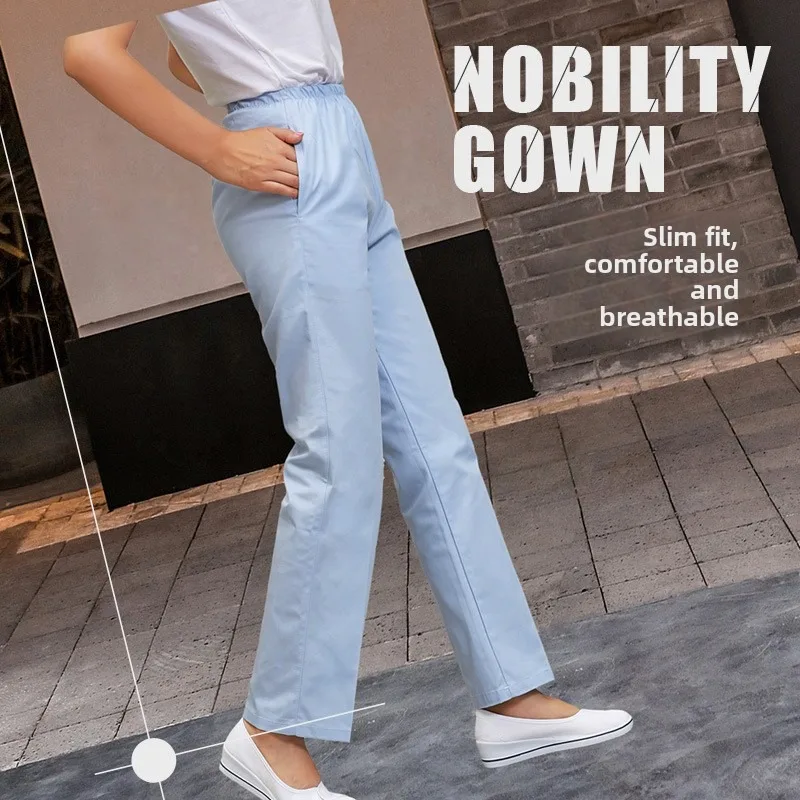 Pantaloni da infermiera Pantaloni medici in vita elastica Donna Dottore Bianco Rosa Blu