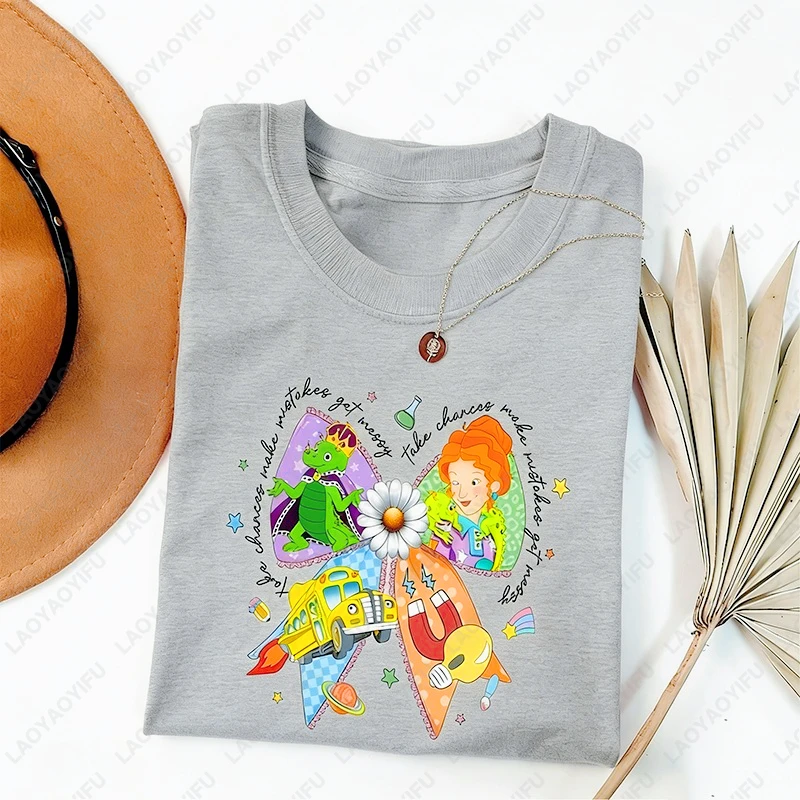 Take Chances Make Mistakes Get Messy Cotton T-shirt Coquette Miss Frizzle Tee Fun Cute Bow Printed Magic School Bus Woman Tops