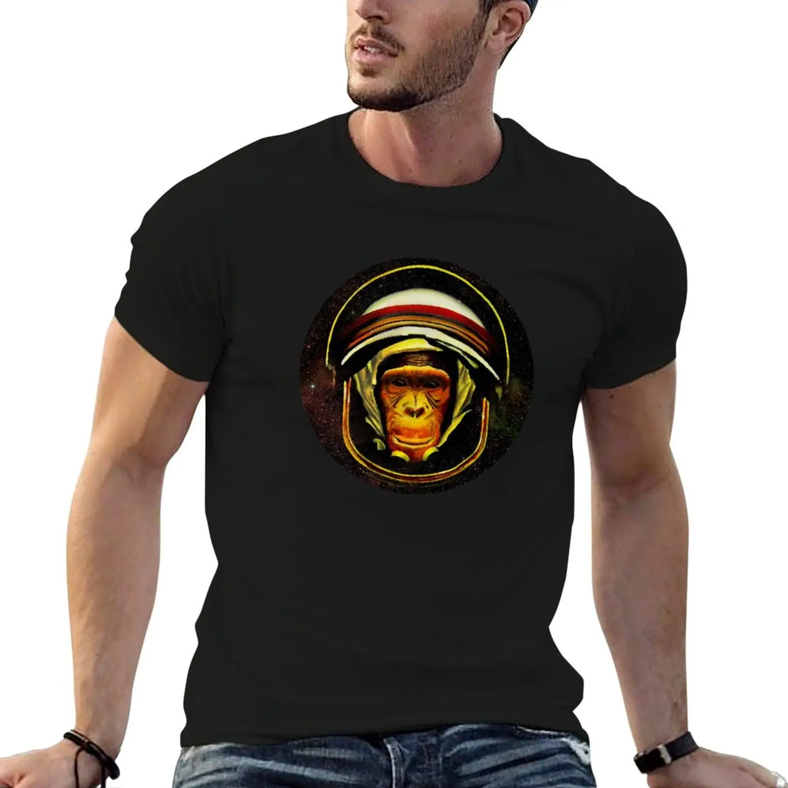 

Space Monkey Astronaut Portrait Round T-Shirt man t shirts high quality luxury brand cotton t shirt pack t shirt for man T-Shirt