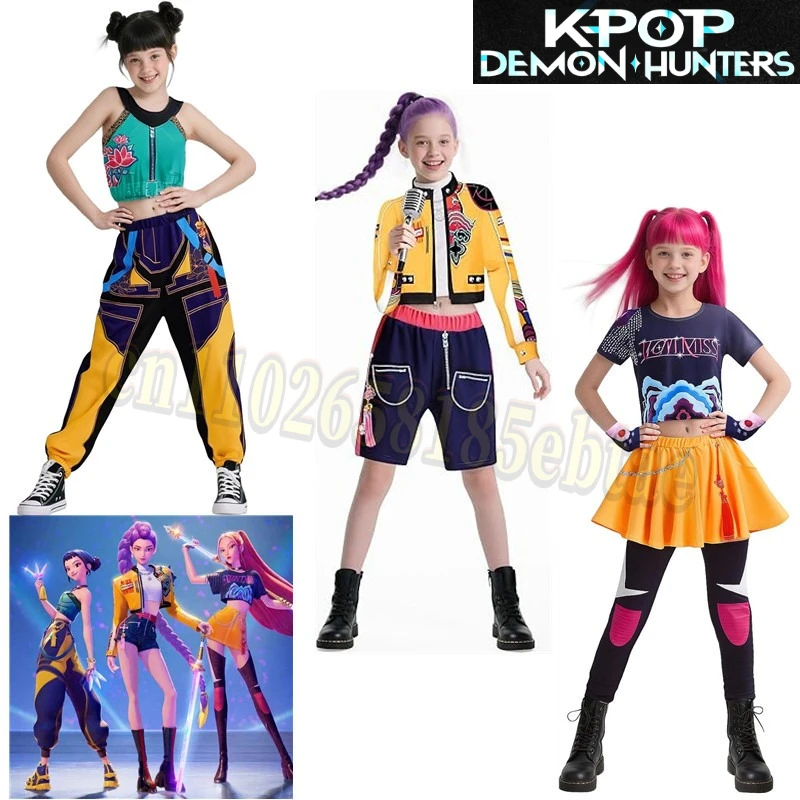 

New Kids Girls Kpop Demon Hunters Cosplay Costume Rumi Zoey Mira Uniform Suit for Halloween Performance Party Roleplay Outfits