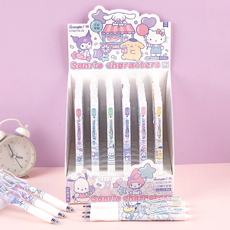 

36pcs/lot Sanrio Kuromi Melody Pochacco Erasable Gel Pen Cute 0.5mm Blue Ink Neutral Pens Promotional Gift Office School Supply