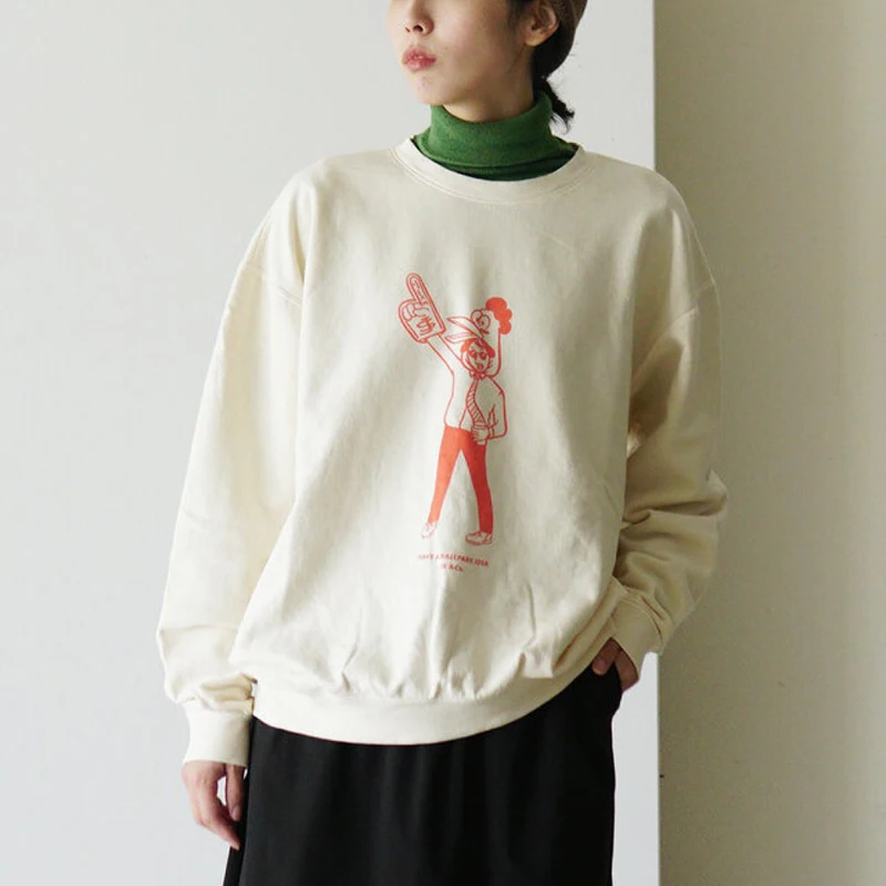 

Повседневная хлопковая толстовка с капюшоном для пар, одинаковые передние Ba с мультяшным принтом, свободный крой, круглый, Long Sve Commute Sle