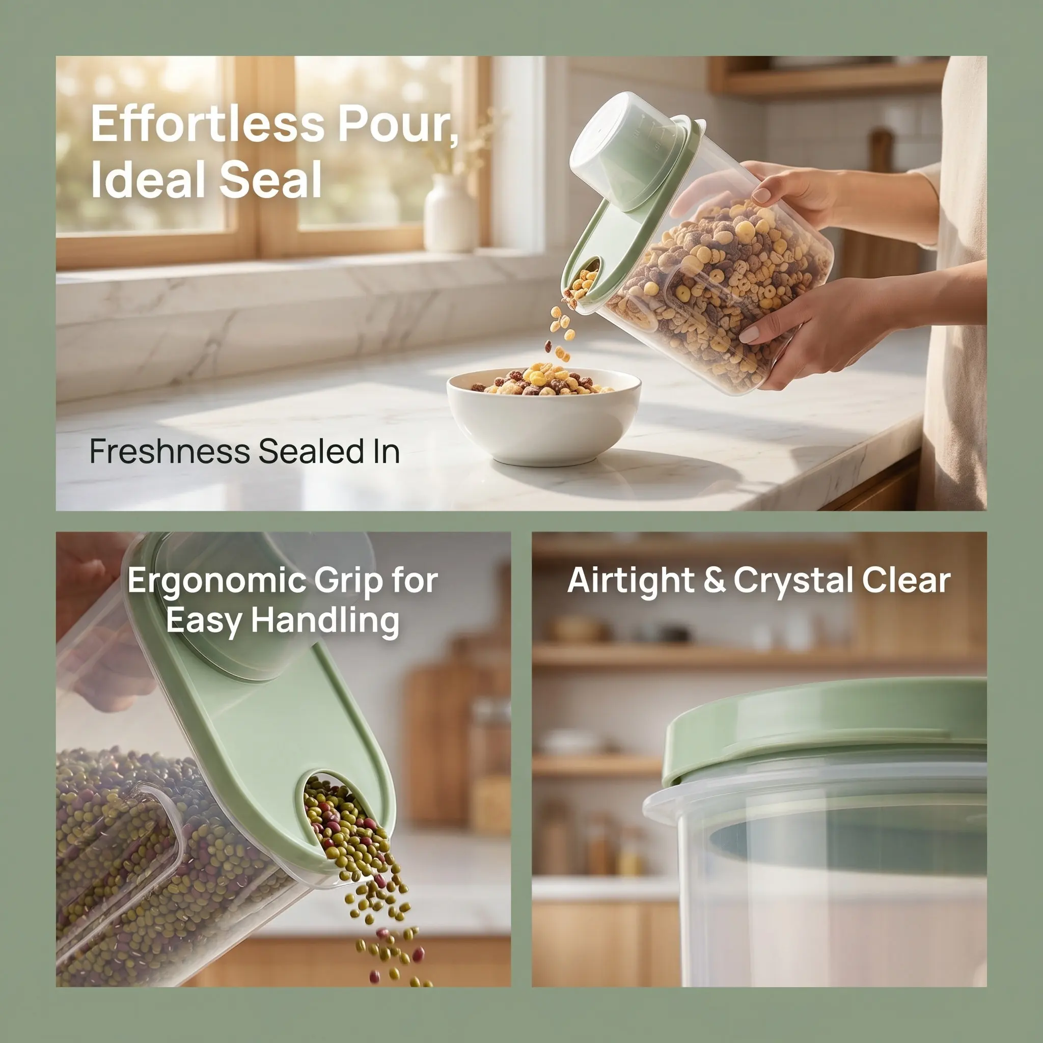 1.9L Plastic Sealed Grain Storage Tank Airtight Container Kitchen Cereal Box Organizer Moisture-Proof Transparent Cereal Crisper