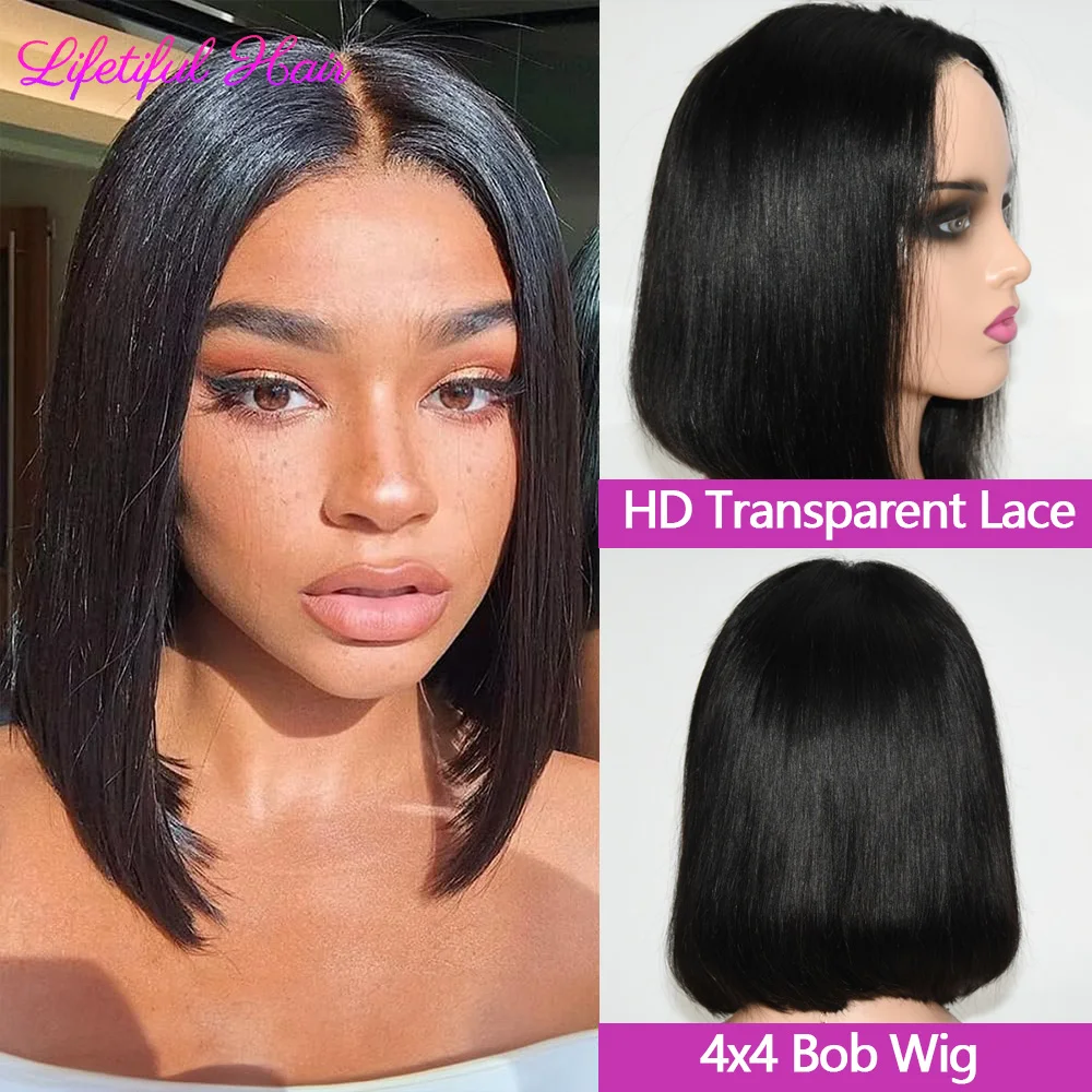 

10 16 Inch Short Straight Bob Wigs 4x4 Lace Wear and Go Glueless Wigs Human Hair Lace Wigs 180 Density 2-5 Days Fast Delivery
