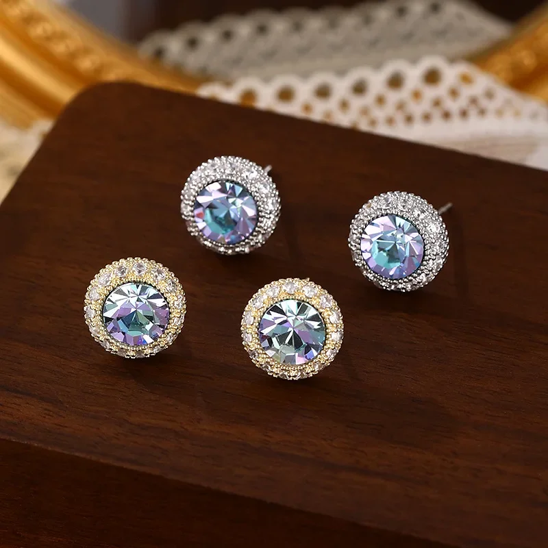 

2025 Blue Geometric Earrings 925 Silver Studs Sparkling Dopamine Jewelry for Women Minimalist Everyday Gift