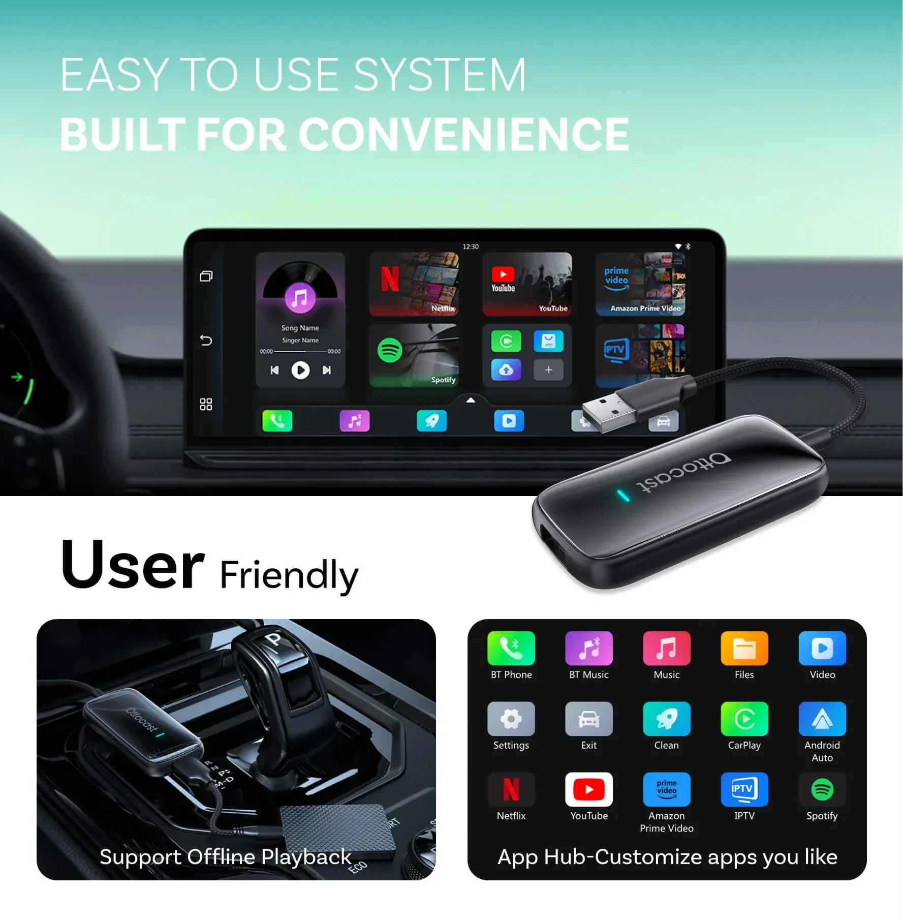 Ottocast Play2Video Ultra Ai Box ワイヤレスCarPlay Android Auto