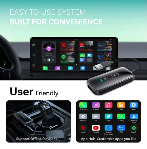 Imagen 2 del producto OTTOCAST Play2Video Ultra AI Box inalámbrico CarPlay Android Auto adaptador incorporado en Youtube Netflix IPTV Spotify accesorios de coche