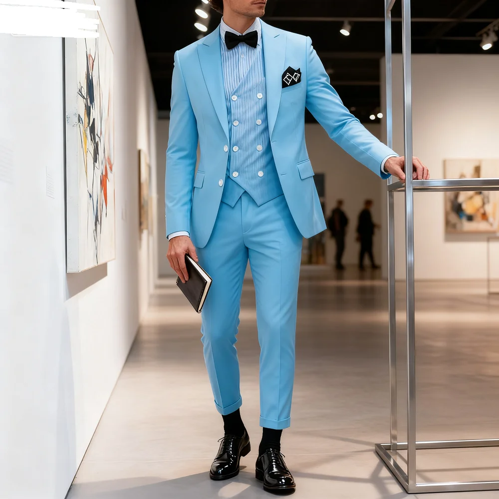 

Suit for Men, Jacket, Vest, Pants, Slim Fit, Peak Lapel Blazer, Best Man Groom Suit, Male Tuxedo Set, Elegant, Green, 3Pcs