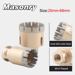 Diamond Core Drilling Bit Hole Saw, M14 Thread Brazed Dry Broca, Azulejo cerâmico, Granito, Mármore, Alvenaria, Ferramentas Abridor de furos