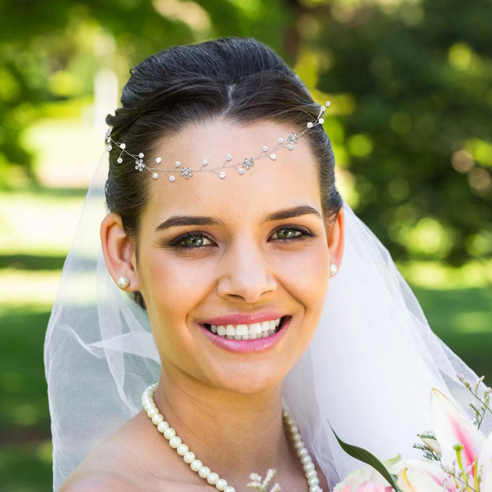 

Crystal Rhinestone Pearl Hairband Blossom Bridal Wedding Headwear Hair Hoop Party Photo Prop Elegant Accessory