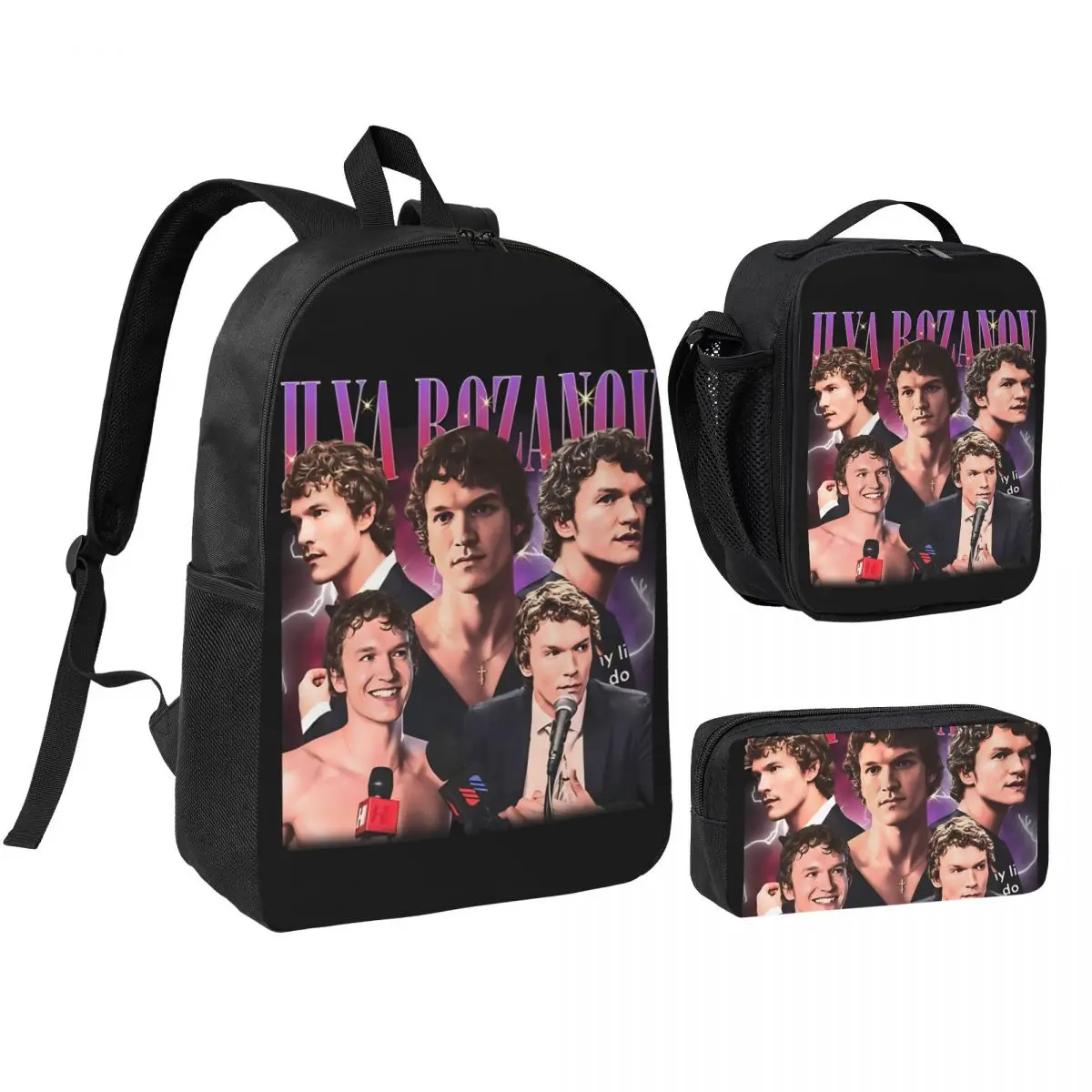 3pecs/set Vitage Ilya Heated Rivalry Backpack for Student High School Daypack Lunch bag Pencil Case