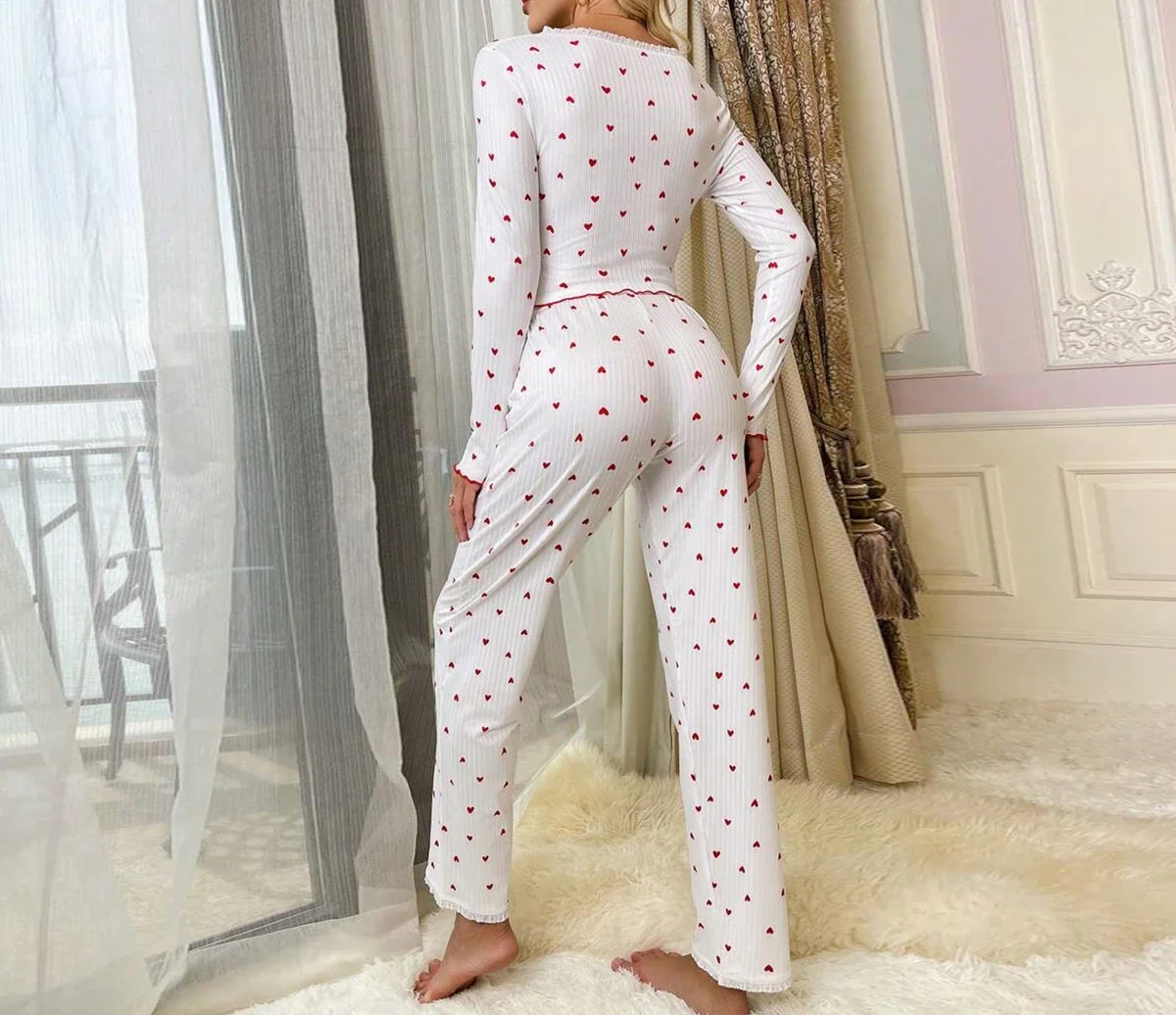 2 Piece Sets Womens Outifits Autumn New 2024 Love Long Sleeved Pajamas for Female Can Be Worn Outside Pants Suit Streetwear