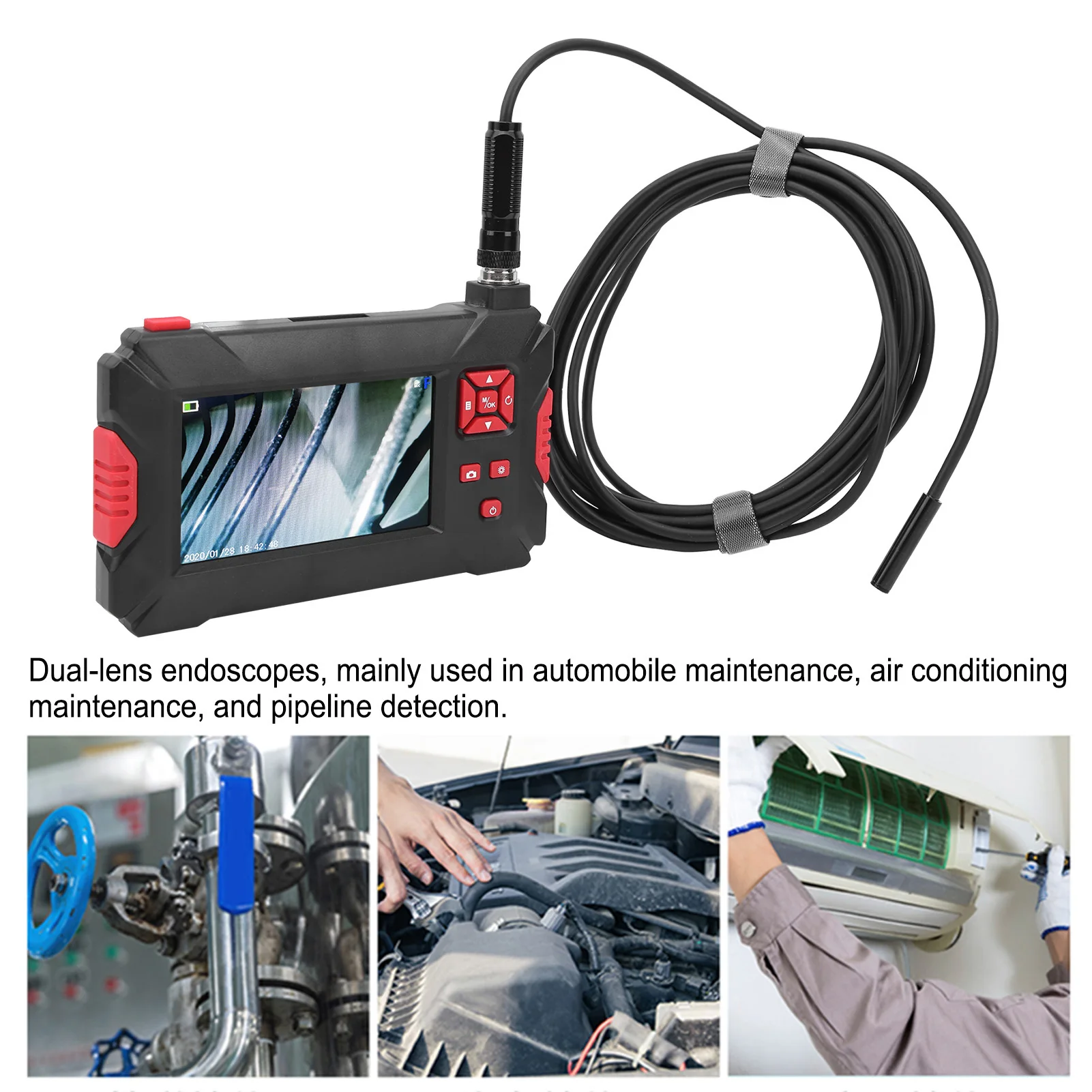 المنظار 8 مللي متر عدسة مزدوجة المنظار الصناعي مع شاشة 4.3in 1080P LCD 9 أضواء لفحص خطوط الأنابيب المنظار